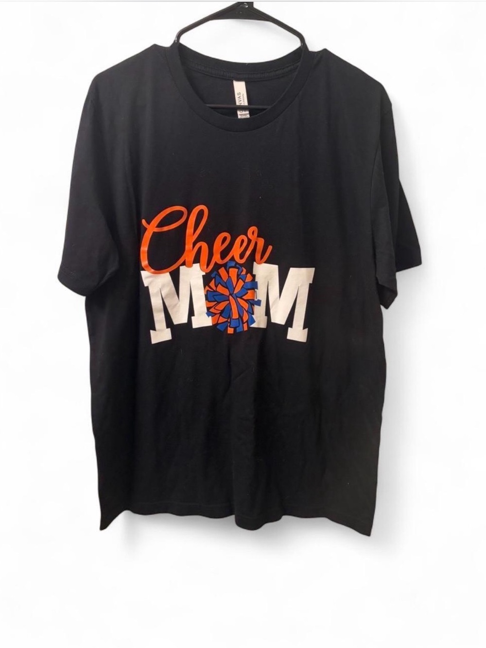 Bella Canvas Black Tee with Orange Script & Blue-Orange Pom